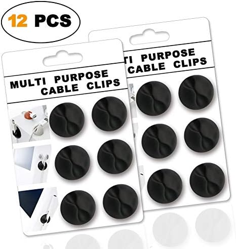 Cable Clips, Cable Organizer, Cord Management System, Wire Holder, Self Adhesive Desktop Cable Organizer for Computer Electrical Charging or Mouse USB Cord, Office, Home, Car (12 Pack, Black)