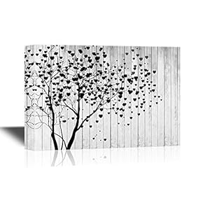 Canvas Wall Art - Abstract Tree with Hearts Shaped Leaves - Gallery Wrap Modern Home Art | Ready to Hang - 12x18 inches