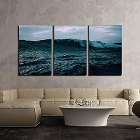 3 Piece Canvas Wall Art - Waves on The Sea - Modern Home Art Stretched and Framed Ready to Hang - 16"x24"x3 Panels