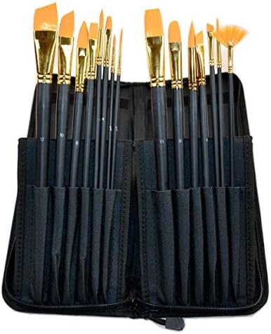 GUart Art Brushes Paint Brushes set- 15 Pc Art Brush Set for Watercolor, Acrylic, Oil Paint, Gouache &amp; Face Painting, Long-handle,Gilded copper head, come with a Free Pop up Stand case