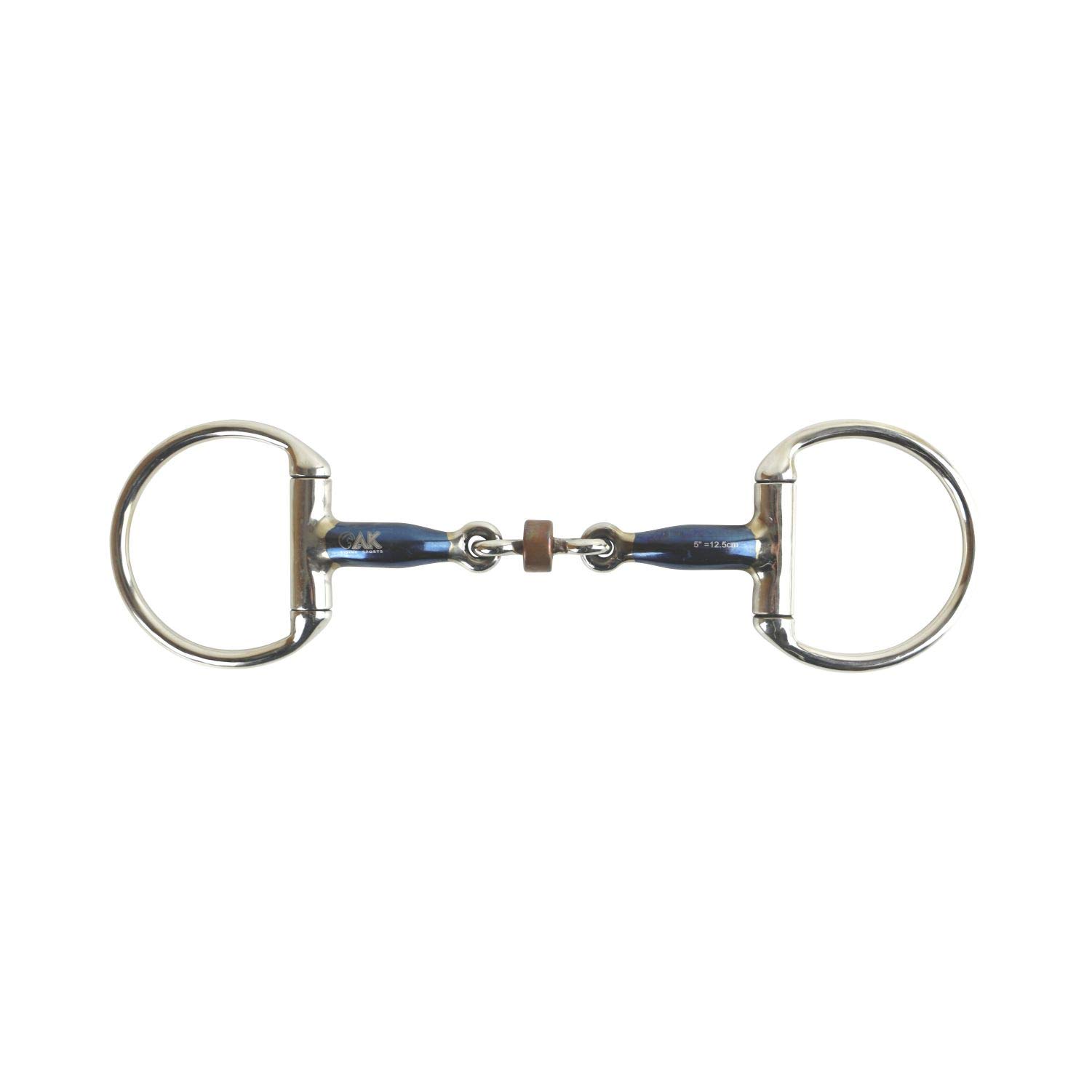 AK Sweat Iron Eggbut Double Jointed Lozenge with Cooper Roller Horse Riding Bits (5.75'', Blue-Silver)