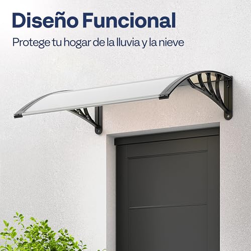VIVOHOME House Door Canopy 100 x 100 cm with Aluminium and Polycarbonate Frame for Door, Transparent Canopy for Sun Protection and Rain Protection