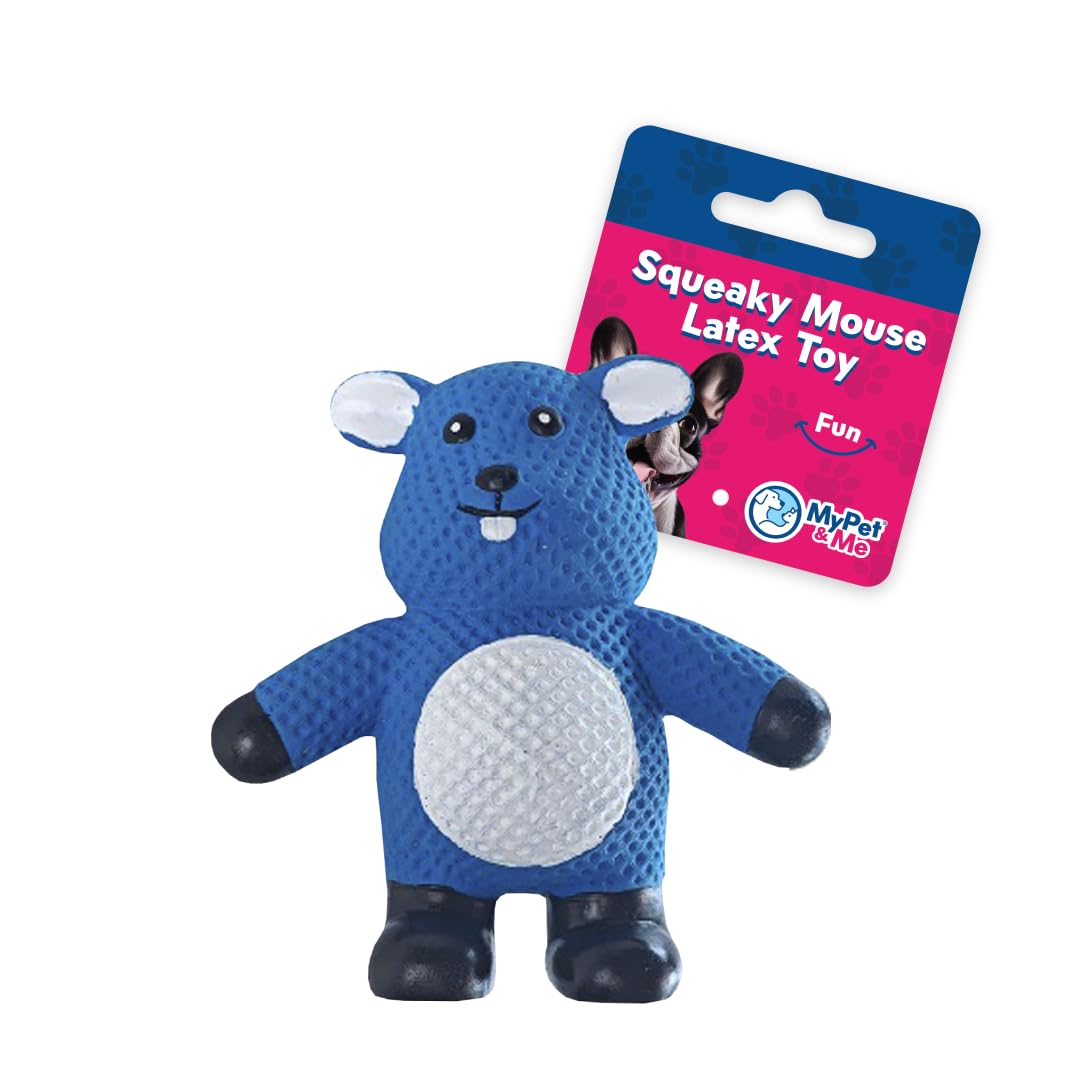 Photo 1 of My Pet & Me - Squeaky Dog Toys for Light to Moderate Chewers - Fun Latex Toys for Puppies, Teething, and Gentle Play - Interactive Fetch and Chew Toy with Squeaker (Blue Mouse, 4.3 Inch)