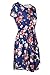 NICIAS Women Floral Short Sleeve Tunic Vintage Midi Casual Dress with Pockets Navy S