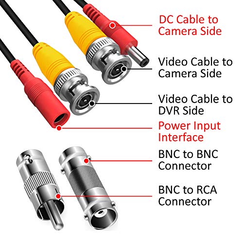 Jennov 4-Pack 100ft BNC Video Power Cables Wire Cord for Surveillance CCTV Security DVR Camera System with Connectors(Included 2X BNC to RCA connectors with Each Cable)