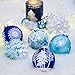Valery Madelyn 10ct Winter Wishes Glass Christmas Ball Ornaments Silver and Blue,Themed with Tree Skirt(Not Included)