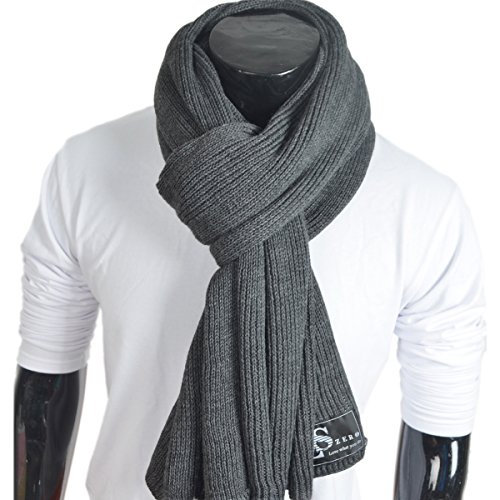 FORBUSITE Men Women Stripe Pure Color Knitted Scarf E5051