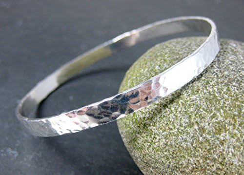 5mm Wide Sterling Silver Bangle Bracelet Hammered Texture Flat Profile Simple Jewelry