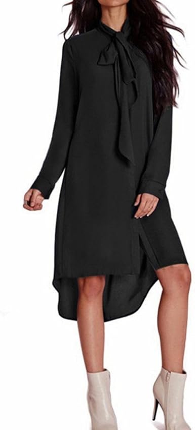 black dress with bow tie neck