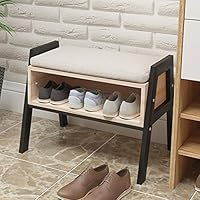 QIHANG-US Small Entryway Bench Shoe Changing Hallway Shoe Organizer with Cushion Seat Wooden Shoe Rack with Storage Nordic Shoes Storage Cabinet Stackable Utility (Wood Grain)