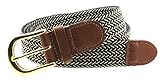 Braided Elastic Woven Stretch Belt Gold Buckle Beige and Solid Color Strap