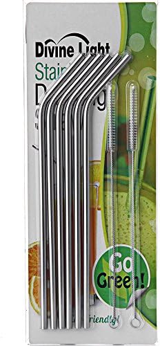 Divine Light Stainless Steel Drinking Straws, Strong Reusable Eco Friendly, Set of 6 with 2 Cleaning Brushes for Yeti,for Rtic 30 Oz Tumbler
