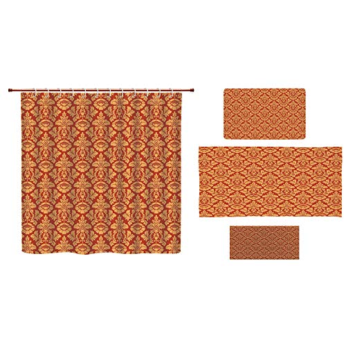iPrint Bathroom 4 Piece Set Shower Curtain Floor mat Bath Towel 3D Print,Damask Pattern Baroque Rococo Old Fashioned,Fashion Personality Customization adds Color to Your Bathroom.