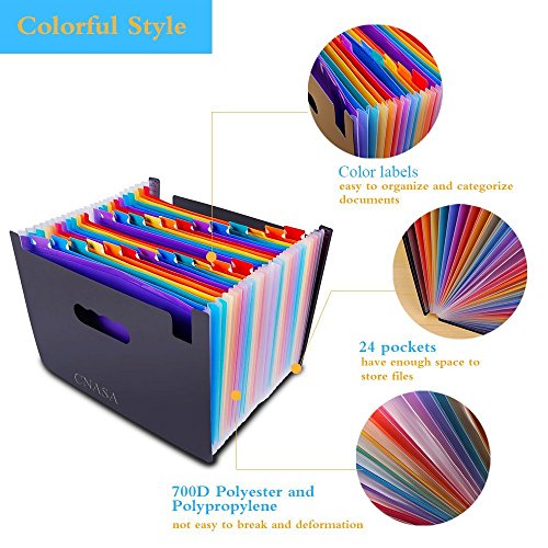 Expanding Files Folder 24 Pockets ,CNASA Large Capacity Expandable Business File Folder Portable Accordion A4 Document Expander Bag Colourful Tabs Wallet Briefcase Office Classroom Use, Self Standing