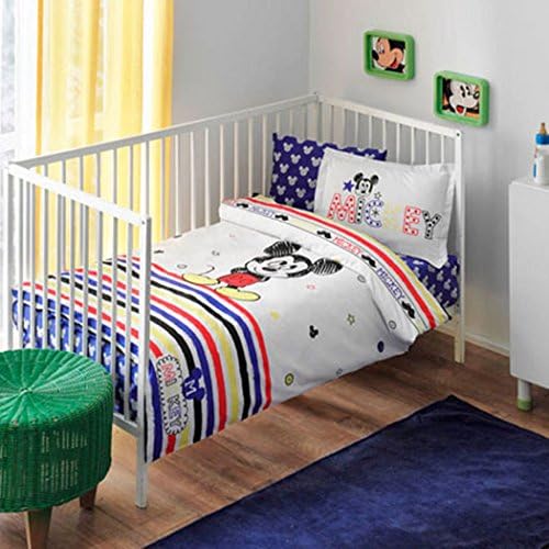 Disney Baby Boy Nursery Duvet Cover Set - 100% Cotton - 4 pieces Mickey Sketch Boy's Themed Made in Turkey