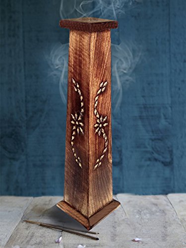 Wooden incense cone burner tower stand holder ash catch…