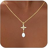 TITUTHIA Pearl Necklaces for Women, 14K Gold Plated Pearl Drop Pendant Necklace Dainty Gold Necklaces for Women Trendy Pearls Choker Wedding Bridesmaids Necklace Gold Jewelry Gifts