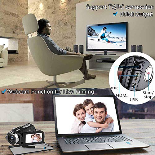 Video Camera Camcorder,Vlogging Camera Recorder for Youtube Full HD 1080P 30FPS 16X Digital Zoom Vlog Camera Support Night Vision Pause Function Time Lapse & Motion Detection