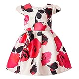 Kidscool Little Girls Sleeveless Flower Print Necklace Pleated Princess Dress, Beige, 3T