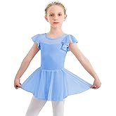 Gorchnc Dance Leotard for Girls Toddler Ballet Leotards with Skirt Flutter Sleeve Ballet Dress Dance Outfit 2-9 Years