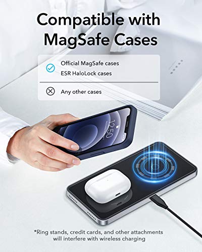 ESR HaloLock 2-in-1 Magnetic Wireless Charging Station [Automatic Magnetic Alignment] [Includes Fast Charging Adapter] for iPhone 12/12 Pro/12 Mini/12 Pro Max, AirPods, Black