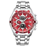 Readeel® Red Stylish Quartz Movt Stainless Steel Watchband Mens Wrist Watch