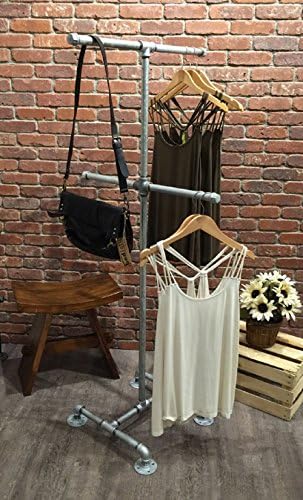 Industrial Pipe 4-Way Clothing Rack Galvanized Silver Pipe by William Robert's Vintage