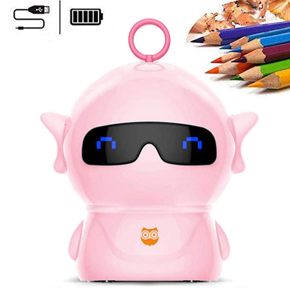 Electric Pencil Sharpener, Alien LED Light Indicator Kid and Student Pencil Sharpener, Battery Powered or USB Powered for office/classroom (Pink)