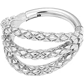 Niaspi 16G Triple Hoop Nose Rings 316L Stainless Steel Septum Jewelry Hinged Clicker Rings Conch Helix Rook Tragus Daith Hoops Earrings Cartilage Nose Piercing Jewelry 8mm