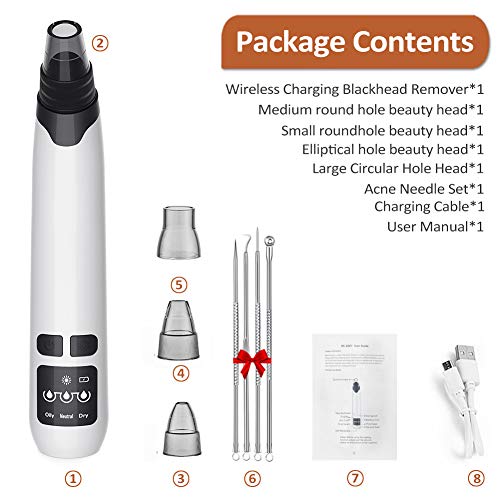 Blackhead Remover Vacuum, USB Rechargeable Facial Pore Cleaner Electric Acne Comedone Extractor Kit with Hot Compress Including 4 Suction Head and 3 Adjustable Suction for Women and Men