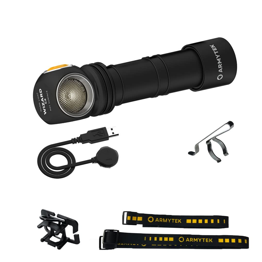 Armytek Wizard C2 v4 Headlamp Warm White 1120 Lumen LED Torch Magnetic USB Rechargeable Black
