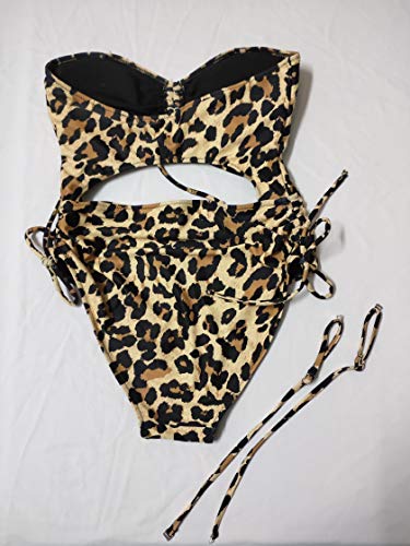 CIZITZZ Women\'s One Piece Swimsuit Cut Out High Waist Drawstring Padded Bathing Suits Monokinis,Leopard,L