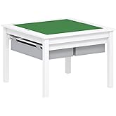 UTEX 2 in 1 Kids Construction Play Table with Drawers Compatible with Lego | Wooden Kids Building &amp; Activity Table with Pull-Out Fabric Drawer, Reversible Tabletop, Water-based Paint, Smooth Edges
