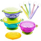 Stay Put Suction Bowl, Baby Bowls for Toddlers with Snap Tight Lids, Spill Proof Baby Feeding Bowls Gift Set of 3 Count, and 5-Pack Soft Tip Silicone Baby Spoons -BPA Free