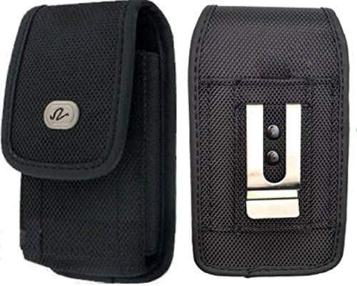 Vertical Heavy Duty Case Holster Pouch Canvas Rugged Velcro Closure Belt Clip + Belt Loop For Fly Eclipse 3 IQ4514 [Fits Phone with Mophie Juice Pack/Otterbox/Extended Battery/Commuter On It]