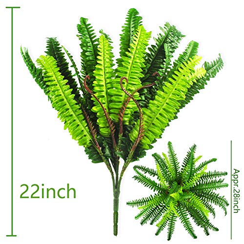 Ollain Artificial Boston Fern Plants Bush Shrubs Fake Faux Fern Silk Fronds Plant Greenery Bushes Flower UV Resistant for Garden Indoor Outdoor Hanging Decor (40 Leaves)