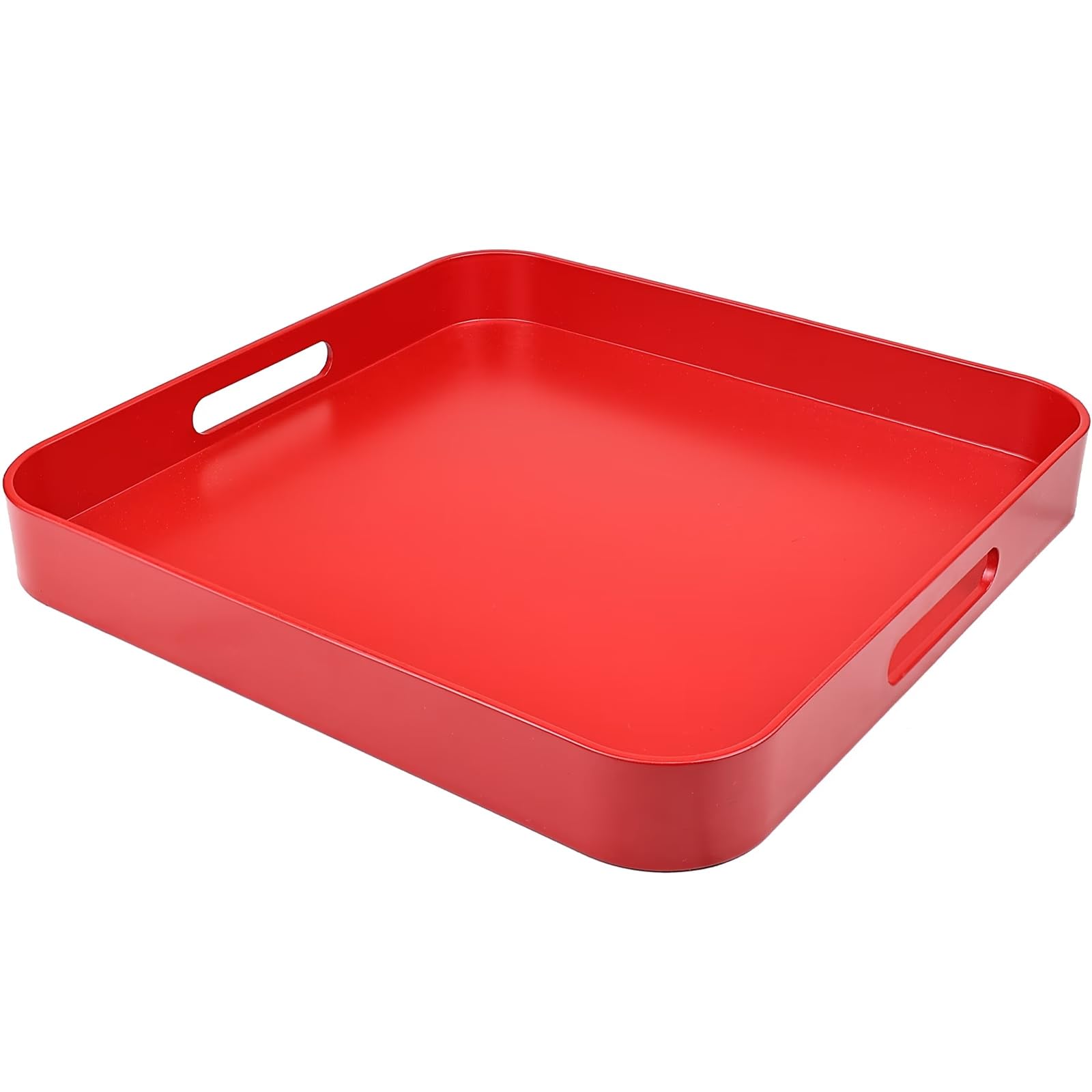 Photo 1 of SforGUVA Square Red Decorative Serving Tray with Handles, Versatile Ottoman Tray for Coffee Table, Entertaining, Outdoor Patio, Living Room, 13”*13”*1.6”