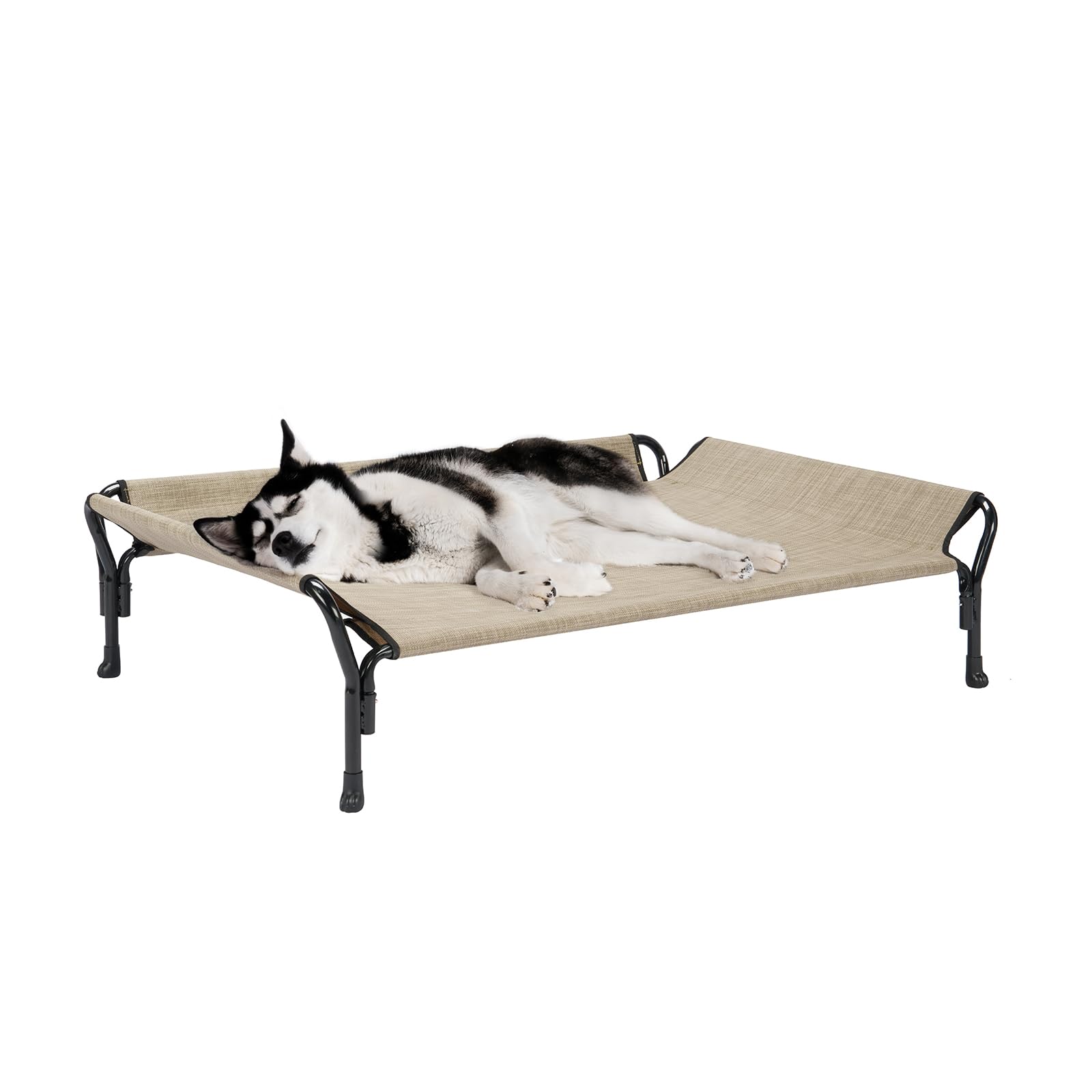 Photo 1 of Veehoo Cooling Elevated Dog Bed, Raised Pet Cot with Guardrail & Slope Headrest, Durable Breathable Teslin Mesh, Non-Slip Feet, Washable Dog Couch Bed for Indoor & Outdoor, 47" x 32", Beige Coffee