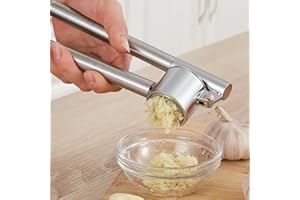Stainless Premium Garlic Press Set, Rust-Proof & Dishwasher Safe, Ergonomic Handle for Easy Squeeze, Professional Garlic Minc