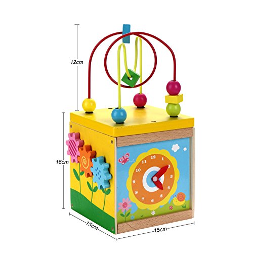 USATDD Activity Cube Toys Baby Educational Wooden Bead Maze Shape Sorter for 1 Year Old Boy and Girl Toddlers Gift Small Size
