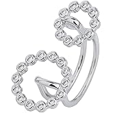 Hebelee Double Round CZ Bezel Bead Open Band Ring for Women Silver Plated Adjustable Expandable Geometric Statement Stackable Paperclip Safety Pin Eternity Rings Fashion Wedding Promise Jewelry