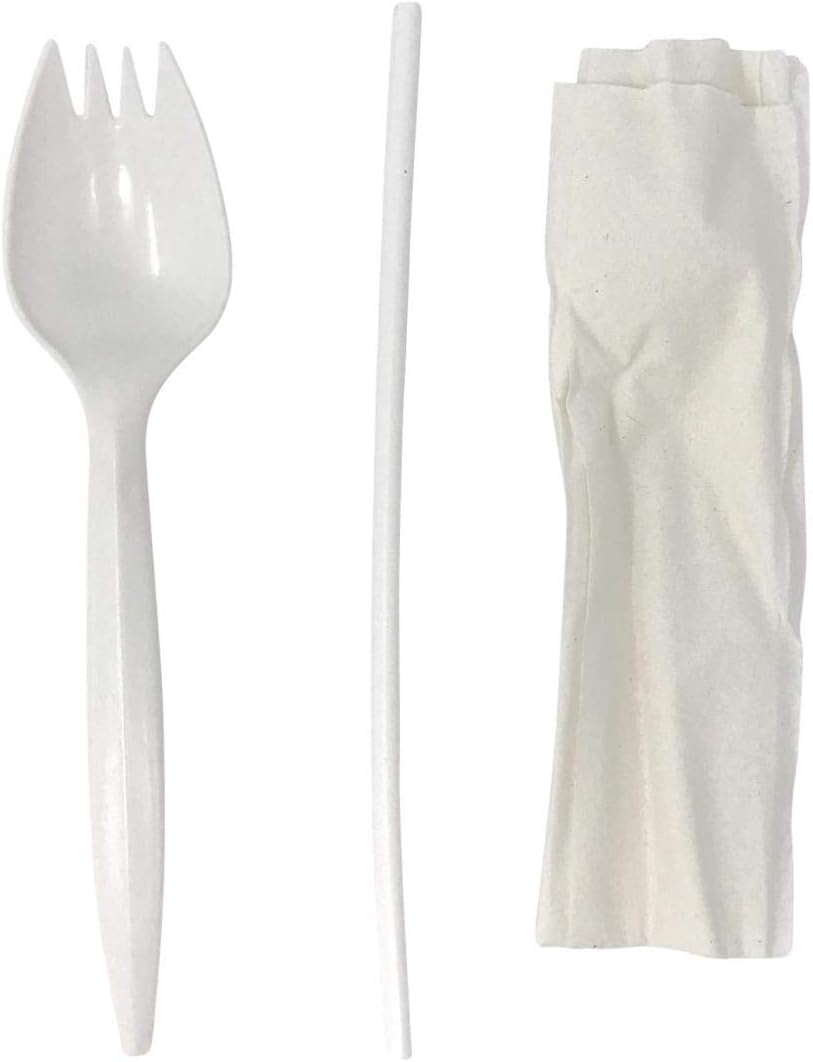 Faithful Supply 250/case Wrapped Sporks Plastic Straw and