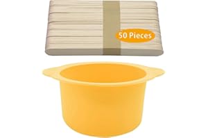 LEISENOR Silicone Wax Warmer Liner, Silicone Wax Bowl for Wax Warmer 14 oz, Non-Stick Wax Melt Warmer Wax Pot Replacement, Reusable Wax Melt Liner with 50 Pcs Waxing Sticks Body Hair Removal Sticks Yellow