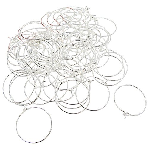 TOAOB 100 Pieces 25mm Glass Wine Charm Rings Bulk Earrings Hoops Silver Plated