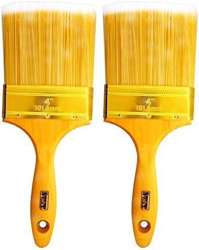 Bristle Industrial Brushes 4" (10 cm) Wide Feathered Polyester Bristle Paintbrush | Pack of 2 | Solid Wood Handle | Ideal for House Painting, Varnish & Lacquer
