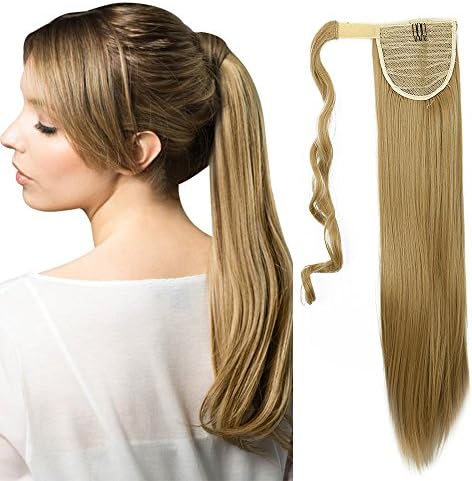 23" Straight Ponytail Clip In Hair Extensions Wrap Around Silky One Piece Long Hairpiece For Women Ladies - Ash Blonde(58CM-90G)
