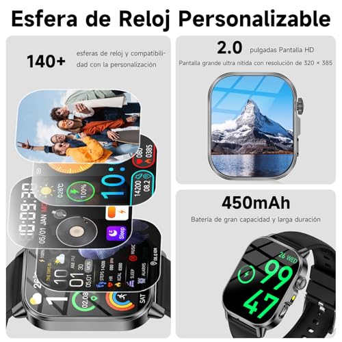 Smart Watch ECG Blood Pressure 24H Heart Rate Monitor Sleep, Man Woman | Health Watch HD Screen 2.0", Body Composition/HRV/SpO2/Body Temperature/BMI/30s Mini Check-up/LED/Fatigue/Emotions