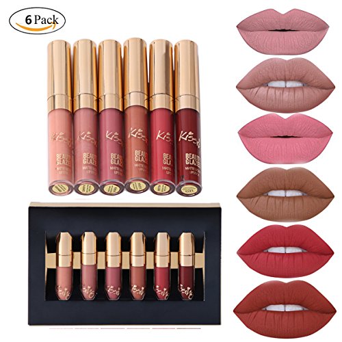 6pcs Matte Velvety Liquid Lipstick Matte Liquid Lipgloss Waterproof Lip Gloss