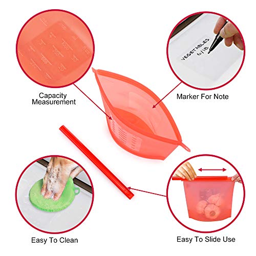 Chrider Reusable Silicone Food Storage Bags (Set of 6) - 3xLarge 50oz, 3xMedium 30oz, Leakproof Food Grade Silicone bags for Vegetable, Liquid, Snack, Meat, Sandwich