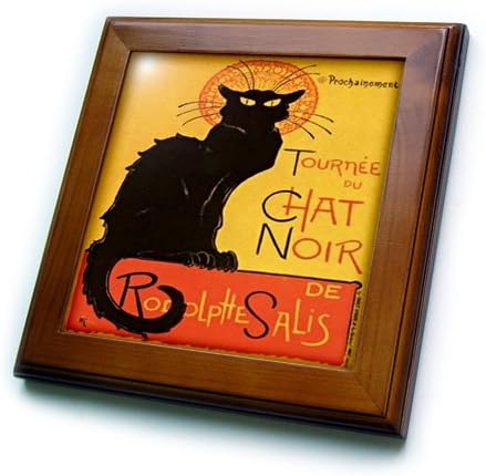 3dRose Taiche Acrylic Art Cats Le Chat Noir Framed Tile, 8 by 8-Inch